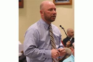 Clayton Town Planner David DeYoung discusses Steeplechase with members of the Clayton Town Council Monday night.