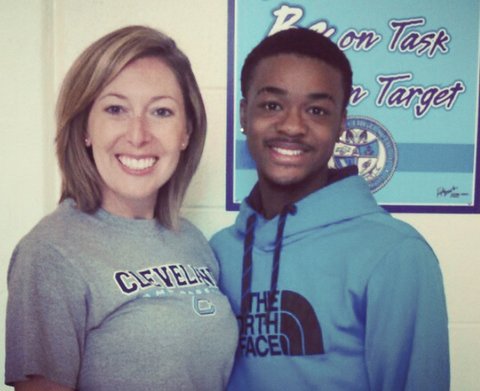 Cleveland High senior Ray Parker (right) is pictured with his counselor Lauren Hadley (left) who helped him during the scholarship application process.
