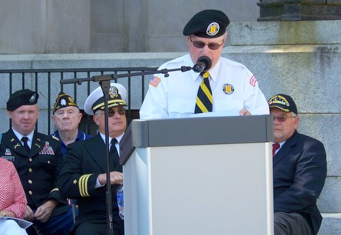 Retied Colonel Rudy Baker, Chairman of the Johnston County Veterans Board, speaks during the Memorial Day Ceremony.