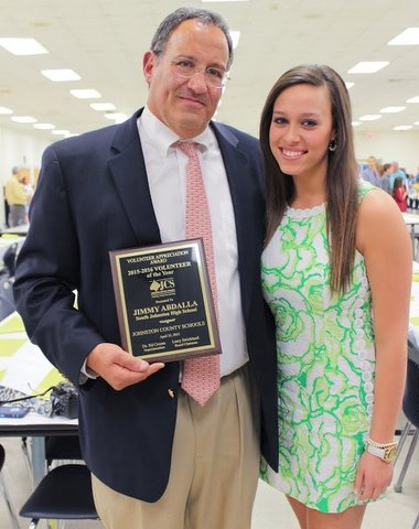 PHOTO: 2015 Johnston County Schools Adult Volunteer of the Year Jimmy Abdalla stands with daughter Miss South Johnston 2014 Morgan Abdalla.