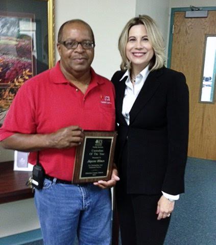 Jaycee Hines (left), head custodian at Riverwood Elementary School, is the 2015 JCS Custodian of the Year. Standing with him is Principal Dorlisa Johnson-Cowart.