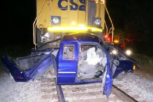This truck was hit by a CSX train in Micro in October 2008. WTSB Photo