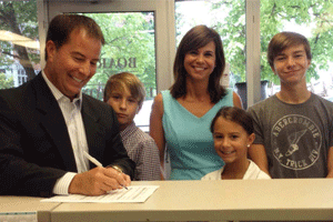 Mayor Pro Tem Andy Moore filed for Smithfield mayor on Monday. Accompanying him are his family, Griffin age 12, his wife Lydia, Whitley Kate age 9, and Hampton age 14.