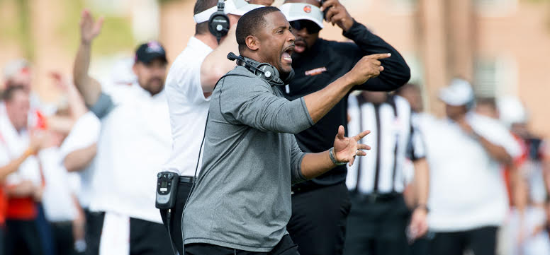 Campbell football coach Mike Minter. Photo by Bennett Scarborough