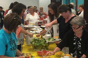 Selma Elementary staff enjoy a “welcome back” meal from Selma Baptist Church. Around the table (from left) are Debbie Littleton, Karla Britt, Carol Harper, Carol Price, Dani Yarborough, Donna Hinton, and Debra Worley.