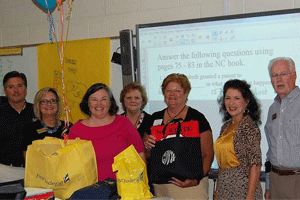 Tony Brown, Clayton Chamber Education Committee; Kim Loftin, First Federal Bank; Cathy West, Clayton Middle Super Star Teacher; Val Tomkins, First Federal Bank; Martha Stovall, Clayton Chamber Education Committee; Donna White, Johnston County Schools Board of Education; and Jazz Woodward, Clayton Chamber Education Committee