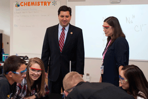 Congressman David Rouzer (R-NC) visits Anna Westergard's high school science class at Neuse Charter School in Smithfield. Photo by Brad Williams