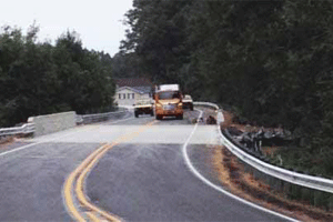 Crews finish work on a new bridge on NC 210 near Smithfield Wednesday afternoon before reopening the roadway to traffic. NC DOT Photo