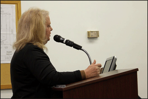 Ann Williams discusses the benefits of a Selma Civic Center with members of the Selma Town Council on Tuesday night. The council voted 3-2 to purchase a 79 year-old building on North Webb Street, currently owned by the Selma American Legion, for $60,000 to possibly renovate. WTSB Photo