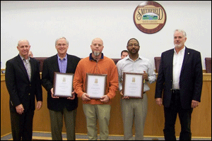 (Left to right): Roy Jones, Chief Operating Officer of Electricities; Pete Connet, Interim Public Utilities Director; Jay Godwin, IT Analyst/Billing Supervisor; Greg Siler, Finance Director; and John Lampe II, Mayor. WTSB Photo