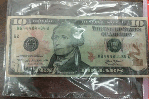 This counterfeit $10 bill was passed at a Selma business on Thanksgiving Day.