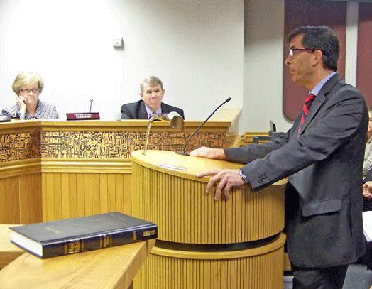 Sergi Roura, President of Grifols Therapeutics, speaks to Johnston County Commissioners about the company’s expansion near Clayton. The county approved a 10 year incentives package Monday for Grifols, which is planning a $210 million expansion and the addition of 250 new jobs. JoCoReport.com photo