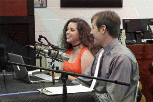 WRAM Radio station managers (from left) Isabelle Van Camp and Charles Spencer during High School Radio Day on Wednesday.