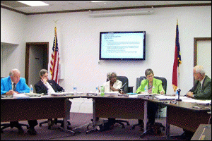 Members of the Selma Town council meet on June 14th. The 4 council members and mayor have voted to give themselves large pay increases effective this Friday, July 1st. JoCoReport.com Photo