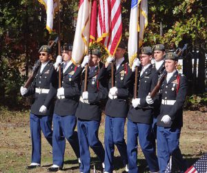 The 2015-16 Corinth Holders High School JROTC Honor Guard included cadet Sergeant Jacob Banks at left rifle, cadet First Sergeant Michael Lester carrying the Pirate Battalion Flag, cadet Second Lieutenant Robert Hampeys carrying the United States Army Flag, Cadet Sergeant Jake Bullock Carrying the National Flag, cadet Staff Sergeant Trey Jansen Carrying the North Carolina Flag, and cadet Corporal Enrique Torres at right rifle. Contributed photo
