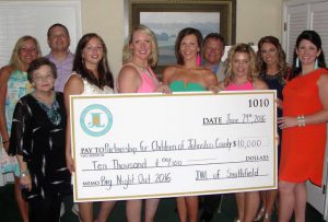 Pictured are JWL Board Members, Jessica Davis, Meredith Fordham, Emily Wilkinson, Carson Cataliotti, Nanda Jones and Amber Stancil along with Partnership for Children of Johnston County representatives Helen Patterson, Beth Moore, Chris Key, and Dwight Morris.
